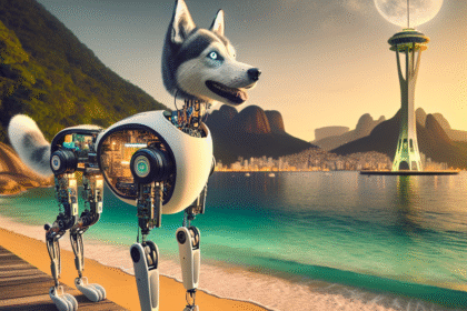 A imagem intitulada "Revolução Xiaomi: CyberDog 2 no Brasil" provavelmente apresenta o robô CyberDog 2 da Xiaomi, caracterizado por seu design futurista e funcionalidades avançadas. O CyberDog 2 é um robô quadrúpede, semelhante a um cão, com estrutura metálica, câmeras e sensores embutidos que permitem uma navegação autônoma e interação com o ambiente. A imagem pode retratar o robô em uma pose dinâmica, destacando suas capacidade de movimento, ou em um cenário que enfatize sua aplicação em ambientes brasileiros, como uma demonstração em uma casa ou área pública no Brasil. A presença de logotipos da Xiaomi e elementos gráficos associados à tecnologia e inovação também é possível, reforçando a ideia de avanço tecnológico e da introdução do CyberDog 2 no mercado brasileiro.